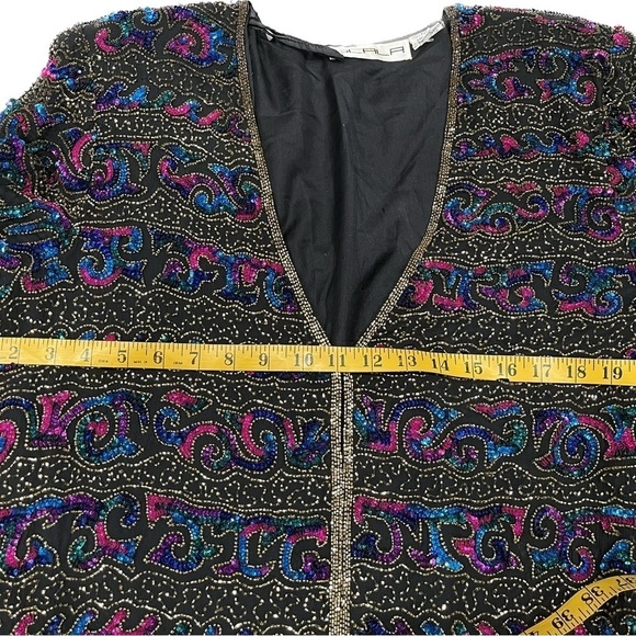 Scala Women Beaded sequin Black & rainbow Cardigan Jacket Blouse Sz 2x - Picture 3 of 8